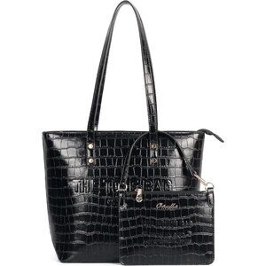Women's Black-Croc PU Leather Sophisticated Elegant Retro Style Tote Bag